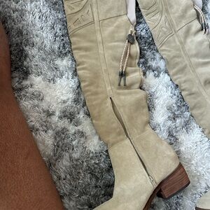 Beige Suede Over-the-Knee Boots
